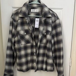 Hollister Black and White Plaid Shirt Small